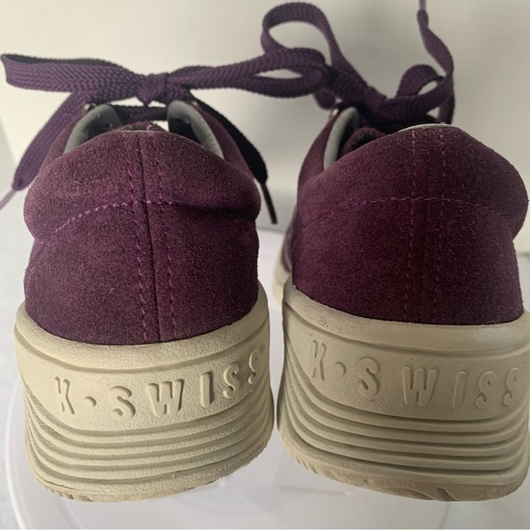K-Swiss Sneakers Tennis Runners Suede Leather Silver 5 Stripe & Purple Size 7 - Picture 11 of 13